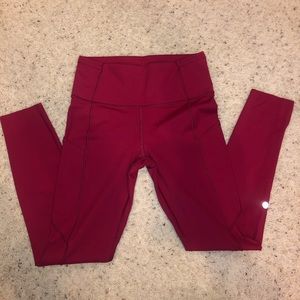 LULU LEMON FAST AND FREE FUCHSIA LEGGINGS